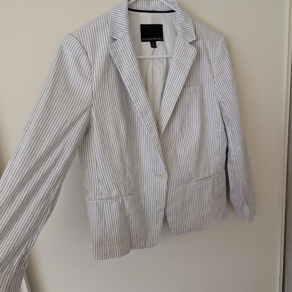 Banana Republic Womens 8 Linen Cotton Striped Blazer Sport Coat Preppy Classic - Picture 4 of 7